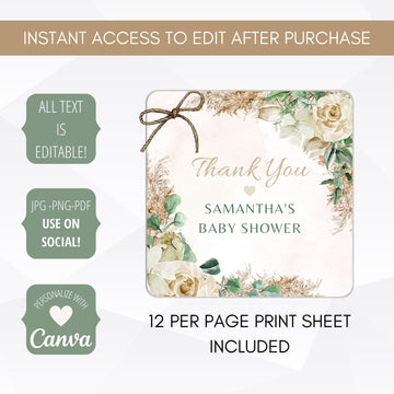 boho pampas grass baby shower cupcake topper template